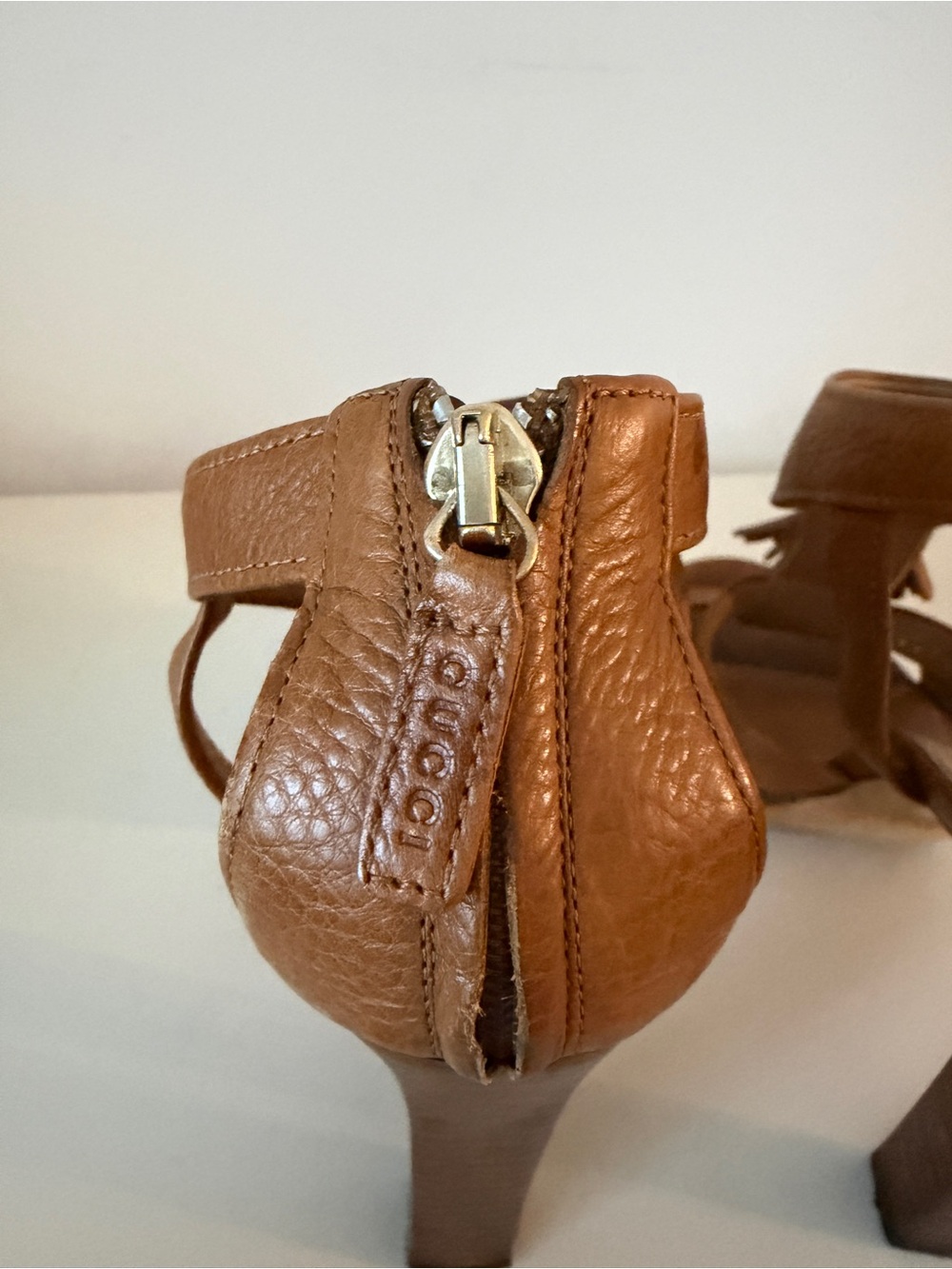 Gucci Brown Pebbled Leather Marrakech Open-Toe Block Heel Sandals Size 36 - Picture 4 of 9